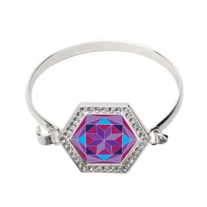 Silver Quilt Hexagon Charm Bangle Bracelet