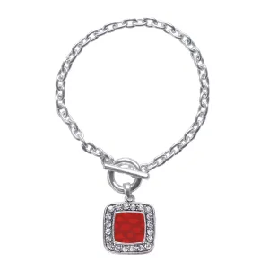 Silver Red Chinese New Year Cloud Pattern Square Charm Toggle Bracelet