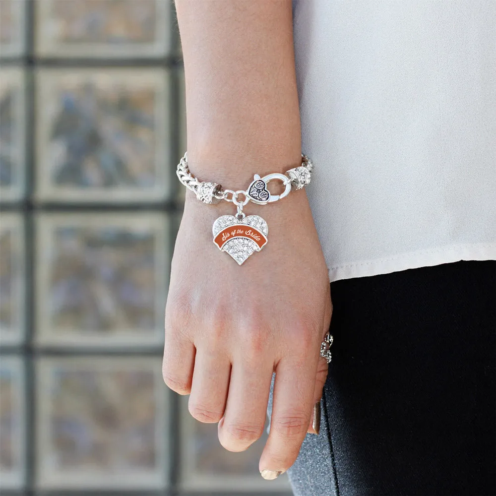 Silver Rust Sis of Bride Pave Heart Charm Braided Bracelet