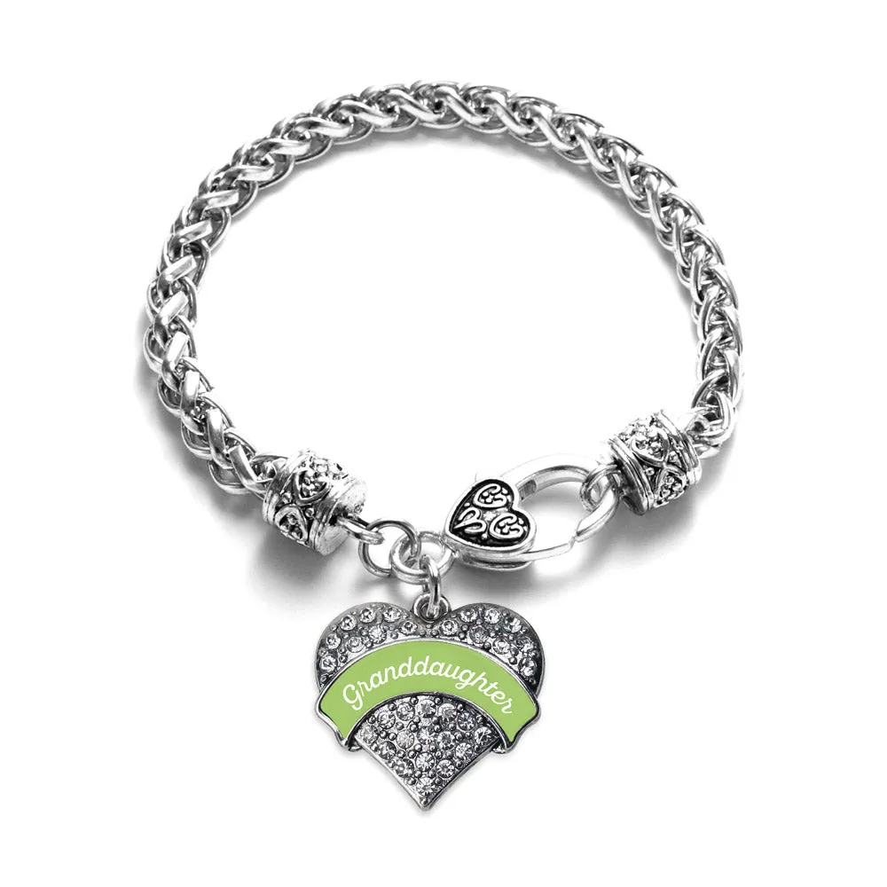 Silver Sage Green Granddaughter Pave Heart Charm Braided Bracelet