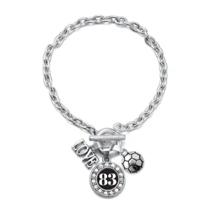 Silver Soccer - Sports Number 83 Circle Charm Toggle Bracelet