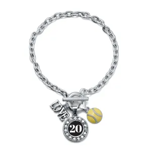 Silver Softball - Sports Number 20 Circle Charm Toggle Bracelet