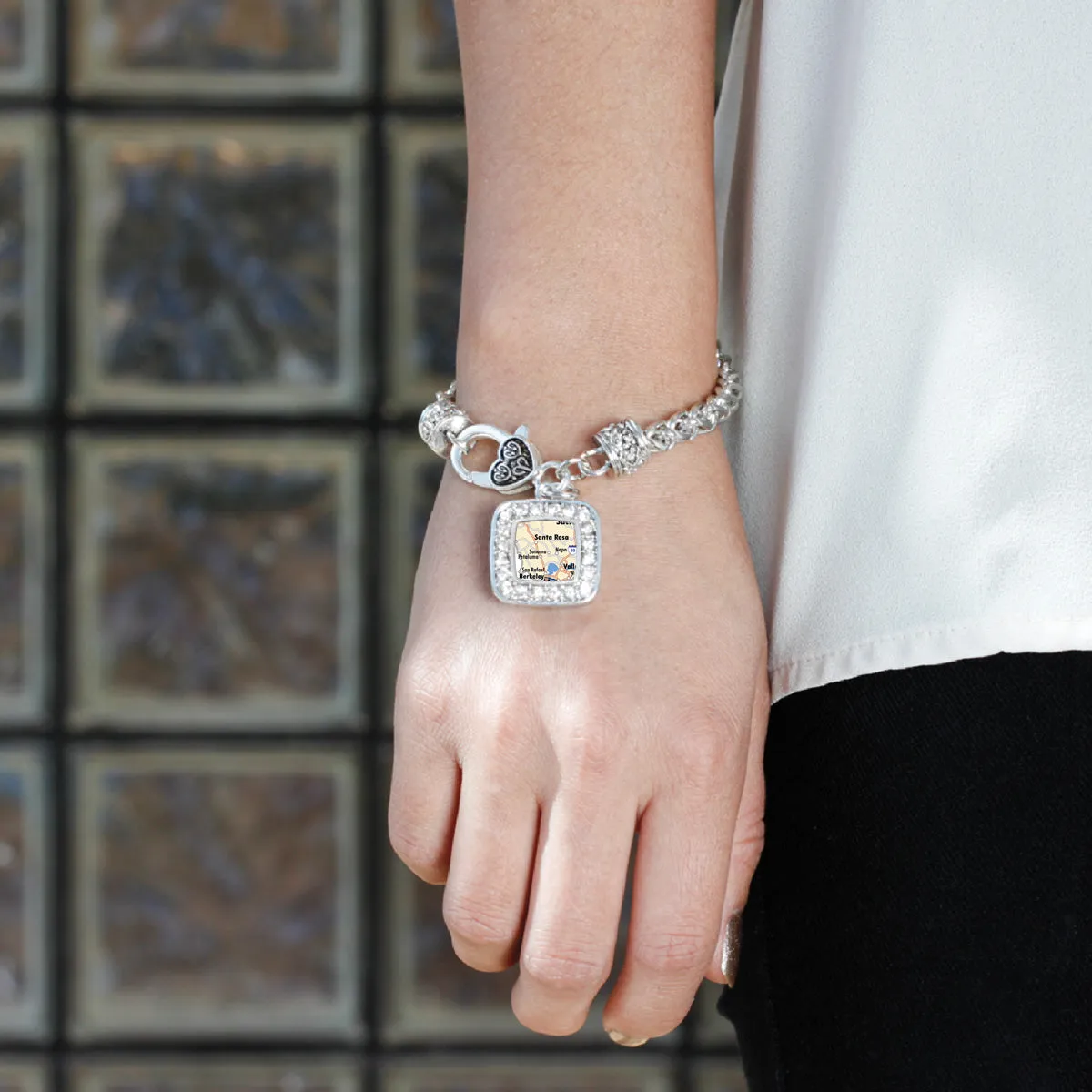 Silver Sonoma Map Square Charm Braided Bracelet