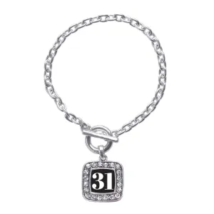 Silver Sport Number 31 Square Charm Toggle Bracelet