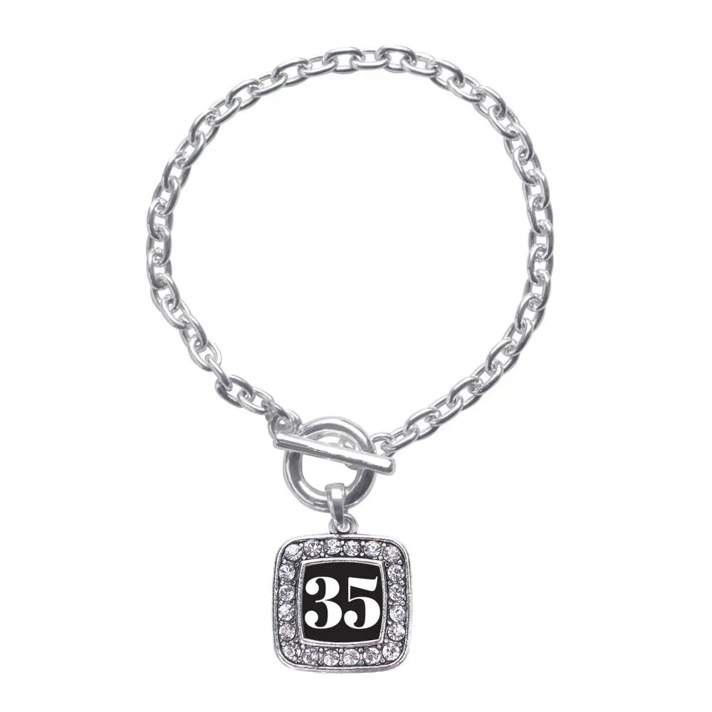 Silver Sport Number 35 Square Charm Toggle Bracelet