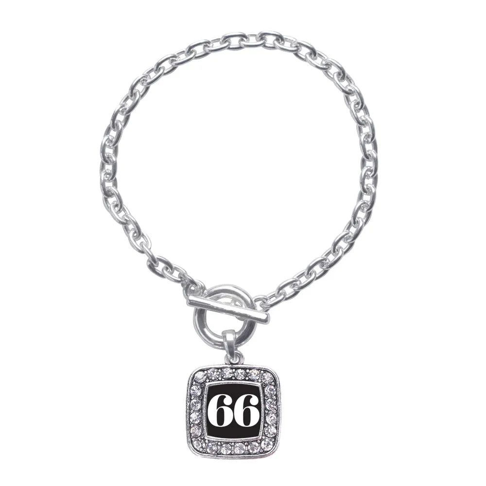 Silver Sport Number 66 Square Charm Toggle Bracelet