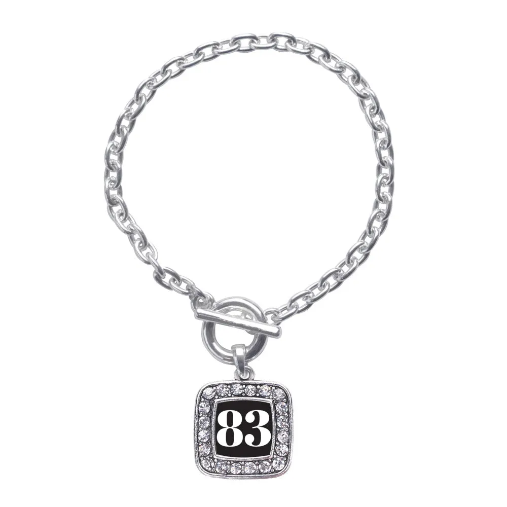 Silver Sport Number 83 Square Charm Toggle Bracelet