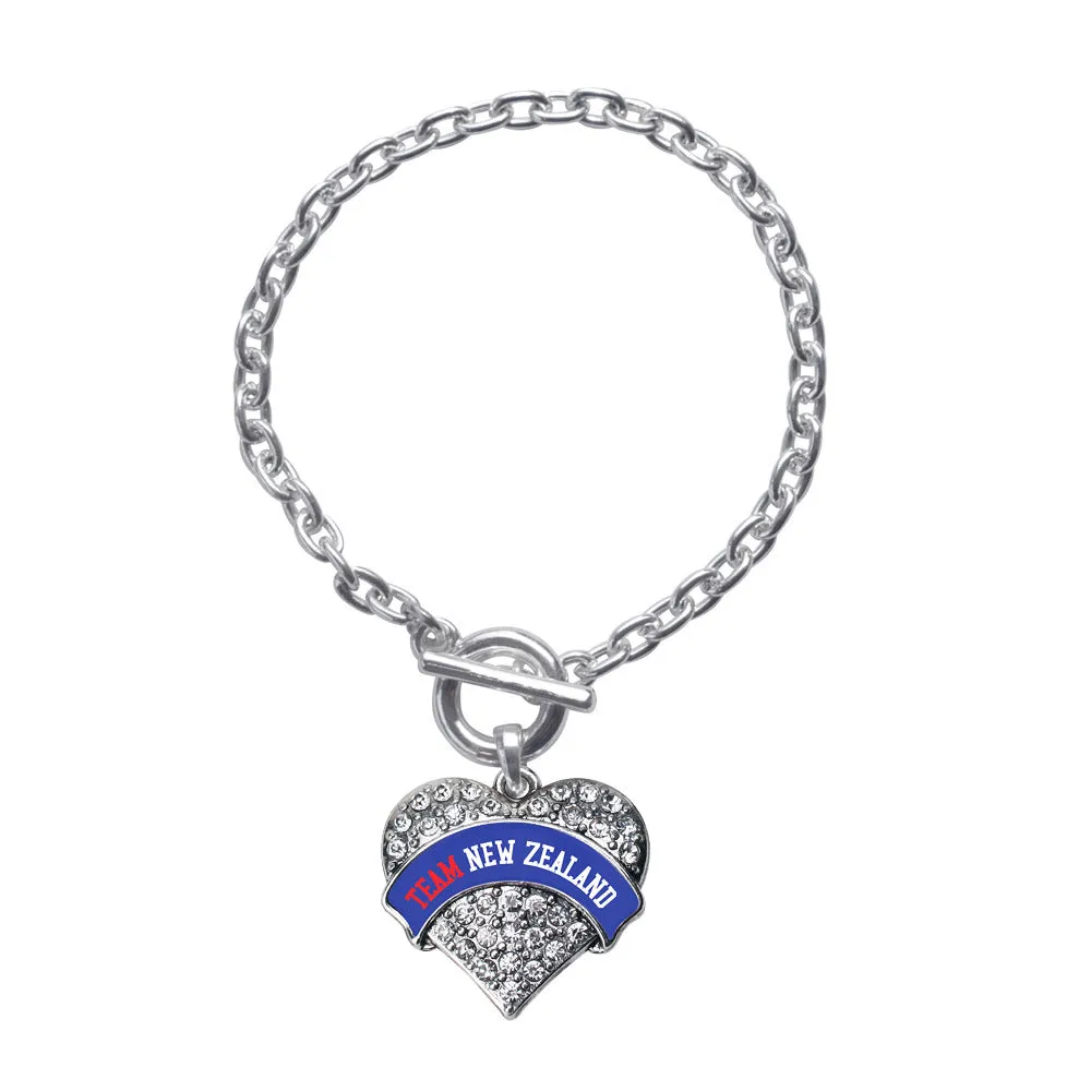 Silver Team New Zealand Pave Heart Charm Toggle Bracelet