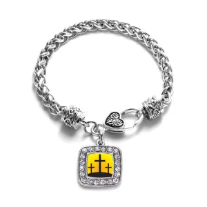 Silver Three Crosses Square Charm Braided Bracelet