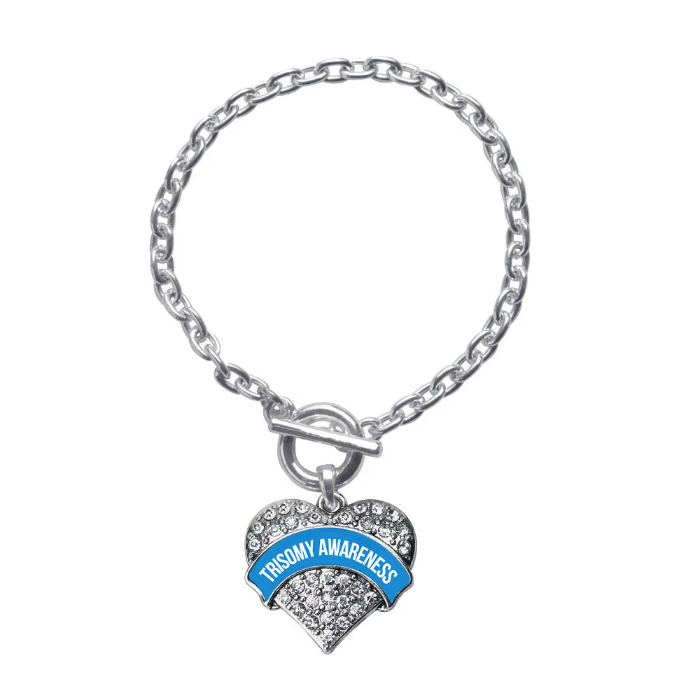 Silver Trisomy Awareness Pave Heart Charm Toggle Bracelet