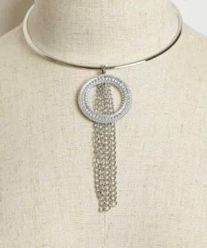 Silverplated Choker Necklace with Tassel Accents