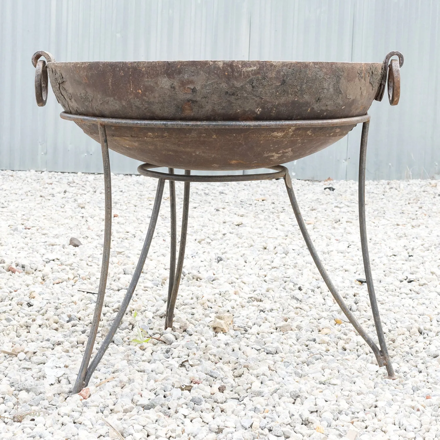 Small Cast Iron Kadai Fire Bowl or Fire Pit with Iron Hairpin Legs Base, 32.5"