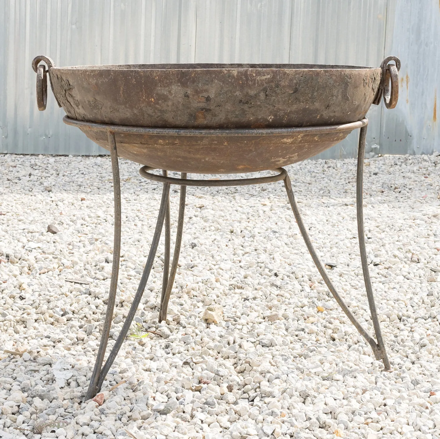 Small Cast Iron Kadai Fire Bowl or Fire Pit with Iron Hairpin Legs Base, 32.5"