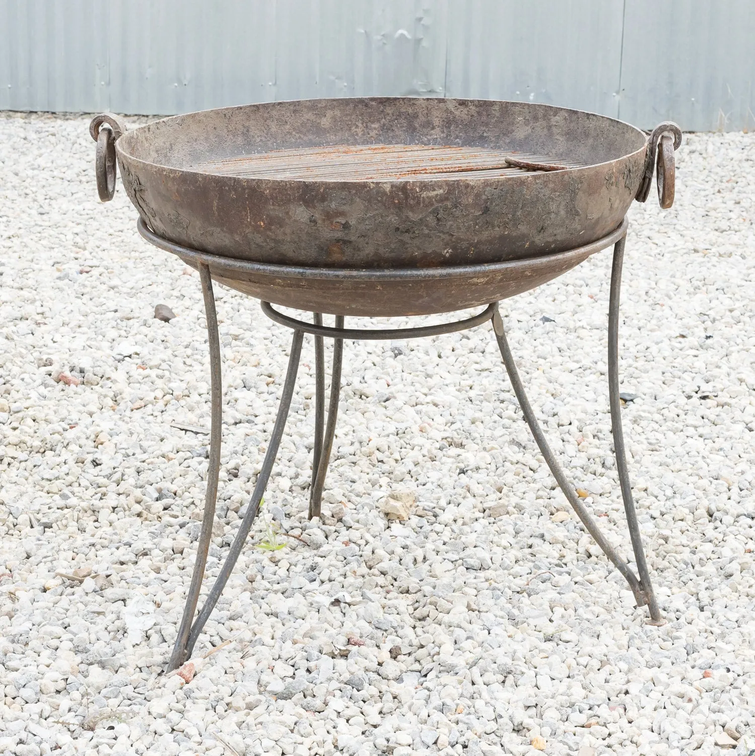 Small Cast Iron Kadai Fire Bowl or Fire Pit with Iron Hairpin Legs Base, 32.5"