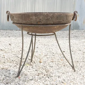 Small Cast Iron Kadai Fire Bowl or Fire Pit with Iron Hairpin Legs Base, 32.5"