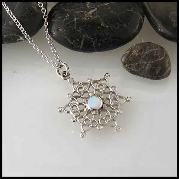 Snowflake Pendant in White Gold with Opal and Diamonds