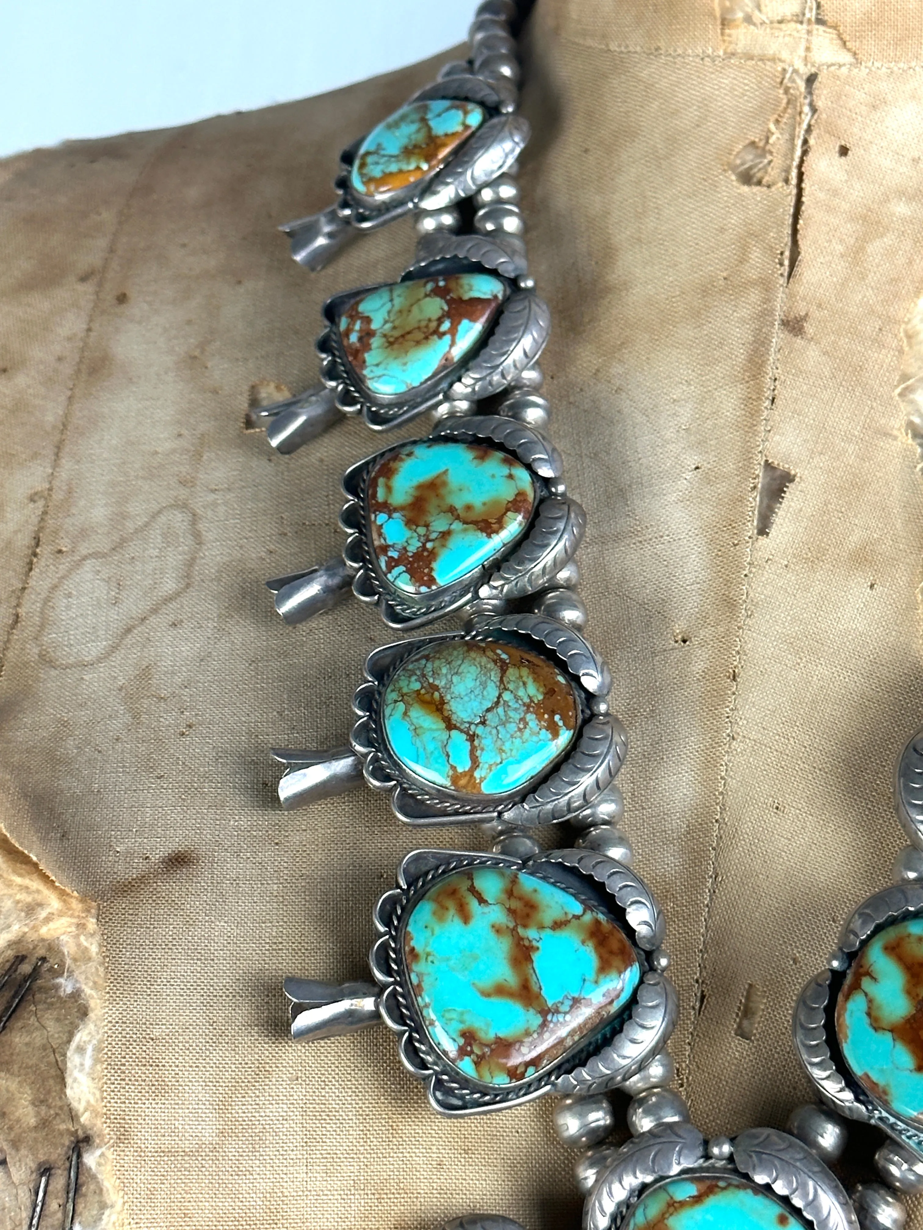 SQUASH BLOSSOM Large Royston Turquoise & Silver Necklace