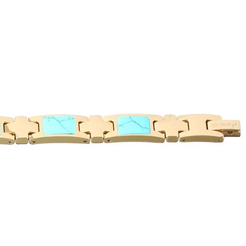 Stainless Steel Yellow Gold Plated Turquoise Inlay Bracelet