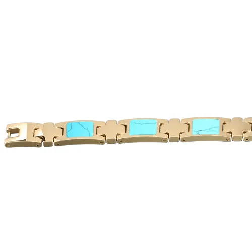 Stainless Steel Yellow Gold Plated Turquoise Inlay Bracelet