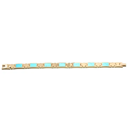 Stainless Steel Yellow Gold Plated Turquoise Inlay Bracelet