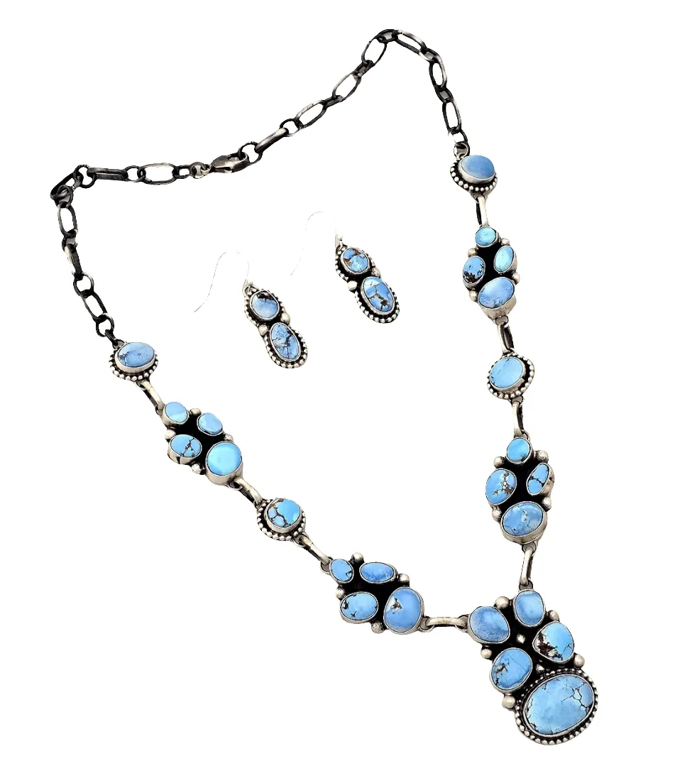 Stamped Sterling Silver Golden Hills Turquoise Necklace & Earring Set