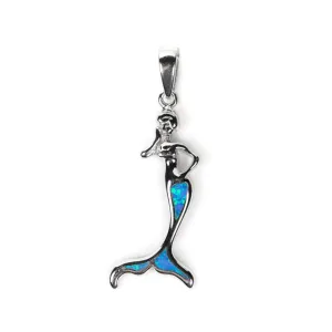 Sterling Silver Blue Opal Inlay Mermaid Pendant