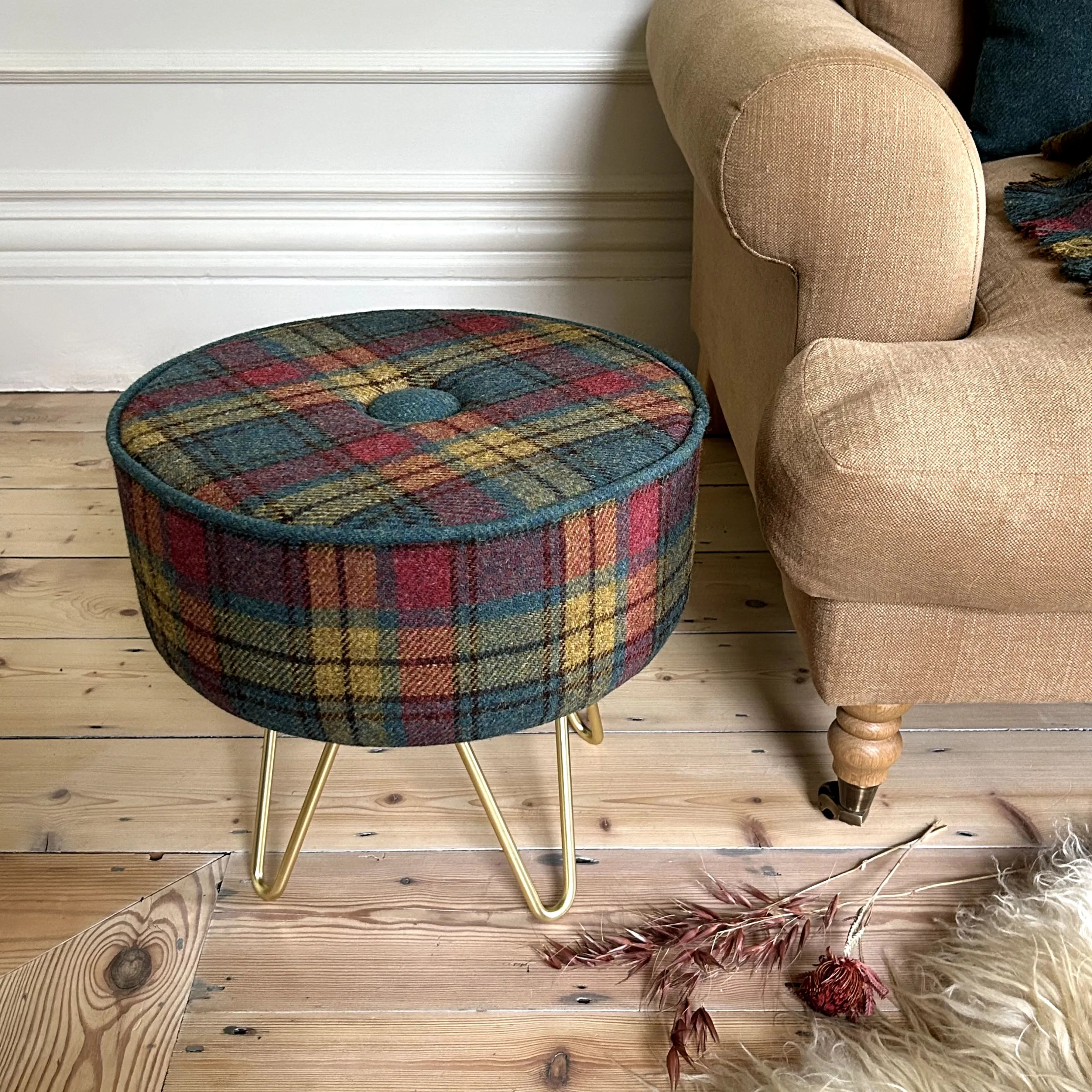 Stornoway Tartan Footstool with Button