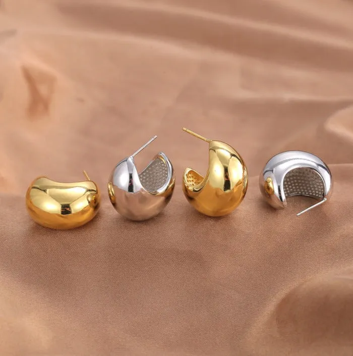 Style three-dimensional moon bud mirror style s925 silver needle simple earrings