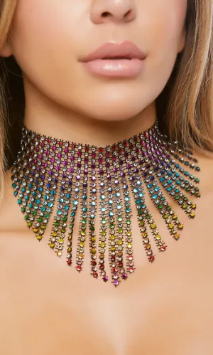 Symmetrical Rhinestone Chunky Rainbow Choker