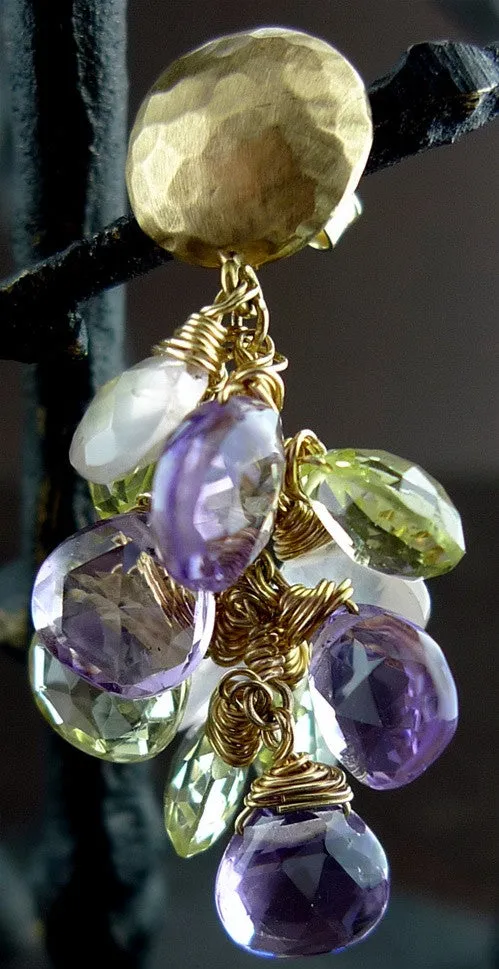 Talisman Unlimited Amethyst, Moonstone and Lemon Quartz Briolette Earrings in 14K Yellow Gold