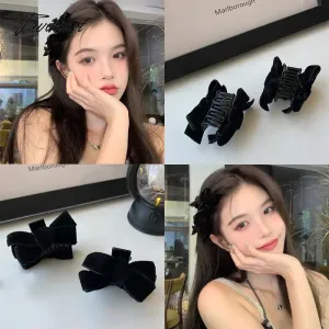 TAVIMART -  A Pair Black Velvet Bow Trumpet Side Bangs Hairpin Female Summer Princess Head Grab Clip Headdress Women Girls Hair Accessories