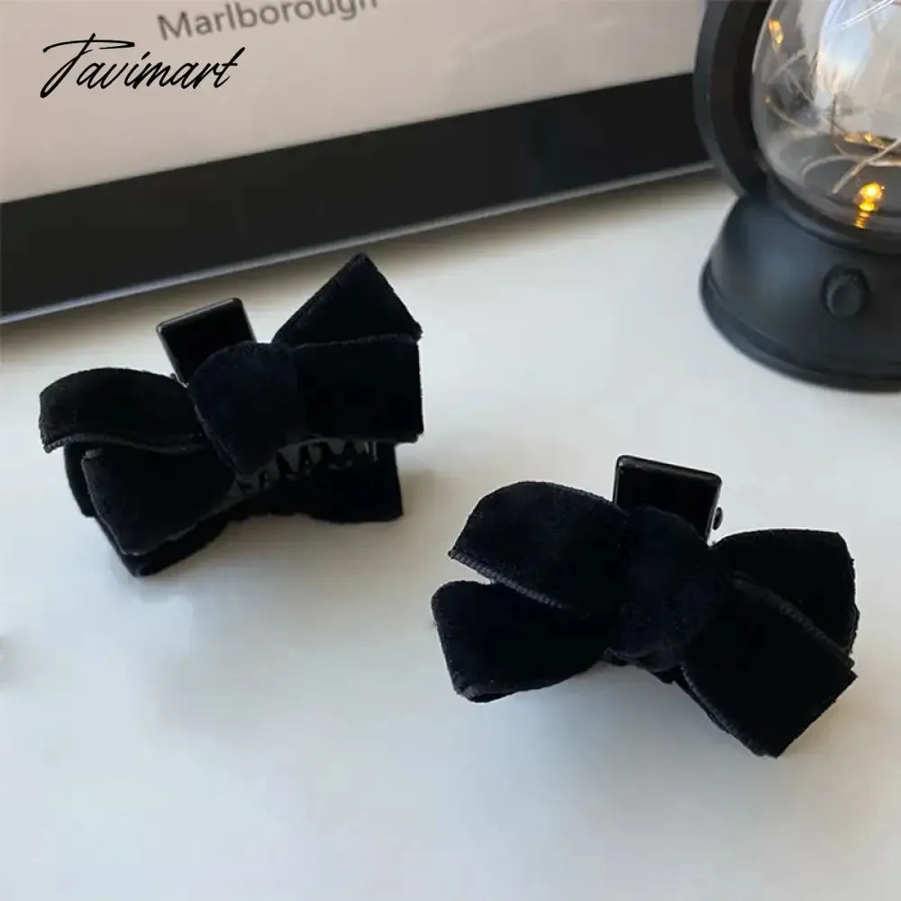 TAVIMART -  A Pair Black Velvet Bow Trumpet Side Bangs Hairpin Female Summer Princess Head Grab Clip Headdress Women Girls Hair Accessories