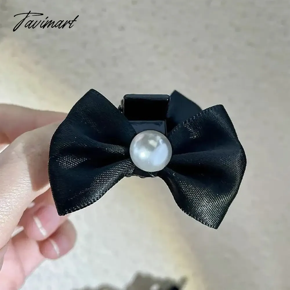 TAVIMART -  A Pair Black Velvet Bow Trumpet Side Bangs Hairpin Female Summer Princess Head Grab Clip Headdress Women Girls Hair Accessories