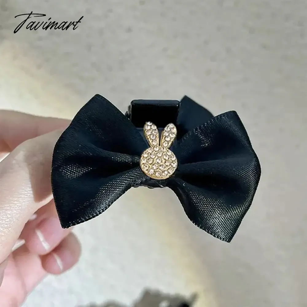 TAVIMART -  A Pair Black Velvet Bow Trumpet Side Bangs Hairpin Female Summer Princess Head Grab Clip Headdress Women Girls Hair Accessories