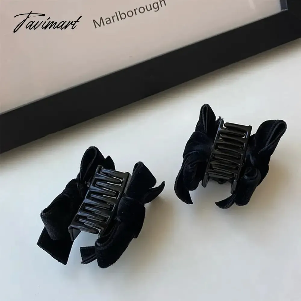 TAVIMART -  A Pair Black Velvet Bow Trumpet Side Bangs Hairpin Female Summer Princess Head Grab Clip Headdress Women Girls Hair Accessories