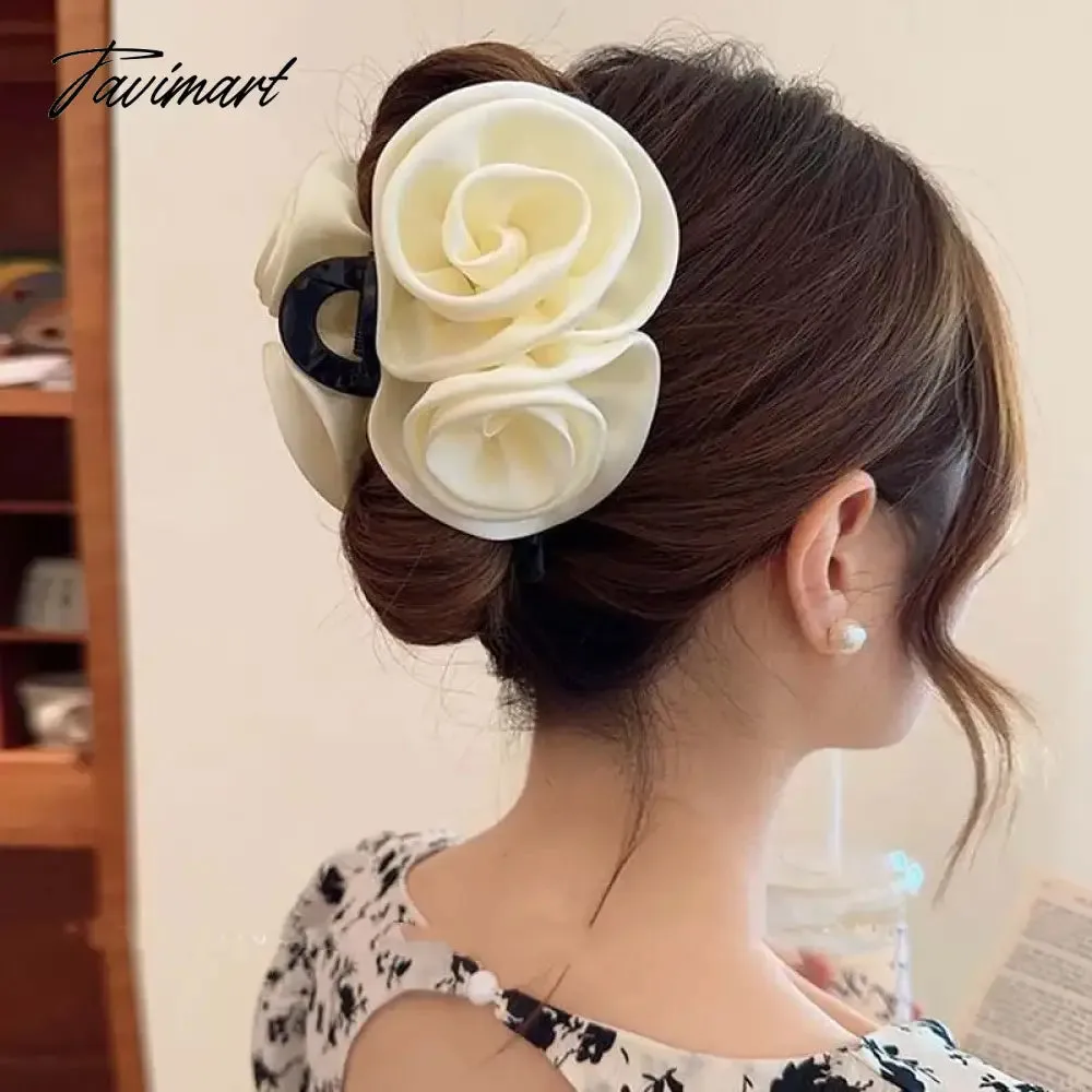 Tavimart French Rose Hair Claw Clips Temperament Elegant Hairpin Women Princess Headdress Fashion Grab Clip Female Hair Accessories