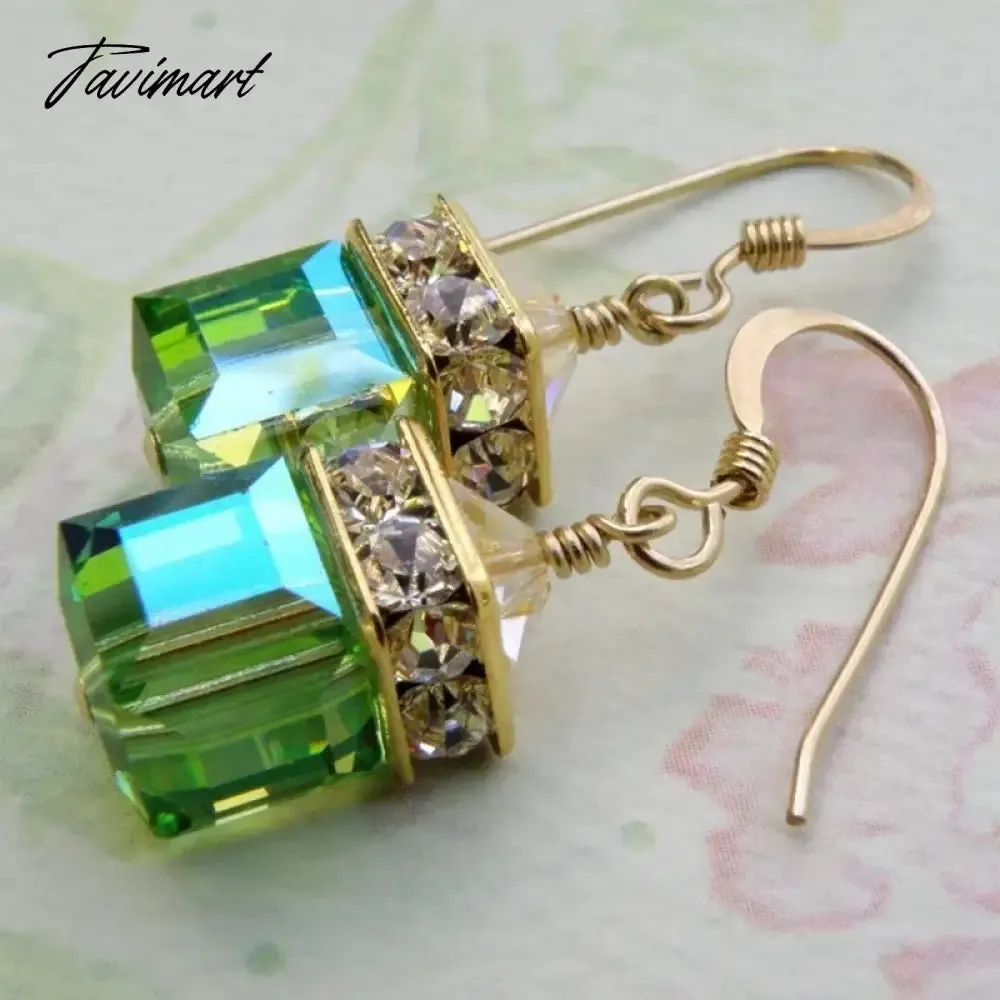 Tavimart Trendy Silver Color Inlaid with Green Stones Drop Earring Women Shining Zircon Hook Dangle Earrings Wedding Jewelry