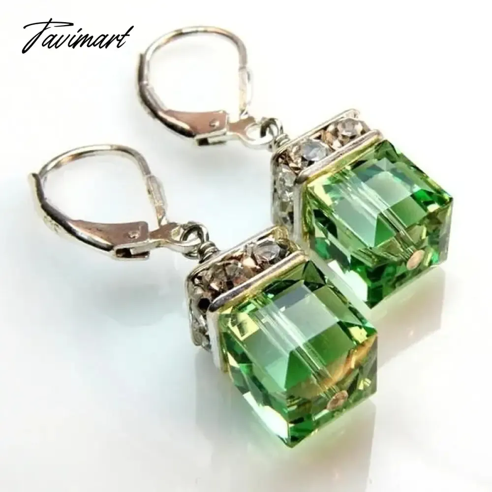 Tavimart Trendy Silver Color Inlaid with Green Stones Drop Earring Women Shining Zircon Hook Dangle Earrings Wedding Jewelry