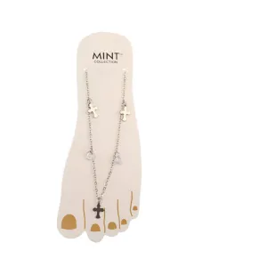 TK1512 - Vintage Cross & Crystal Drop Stainless Steel Anklet