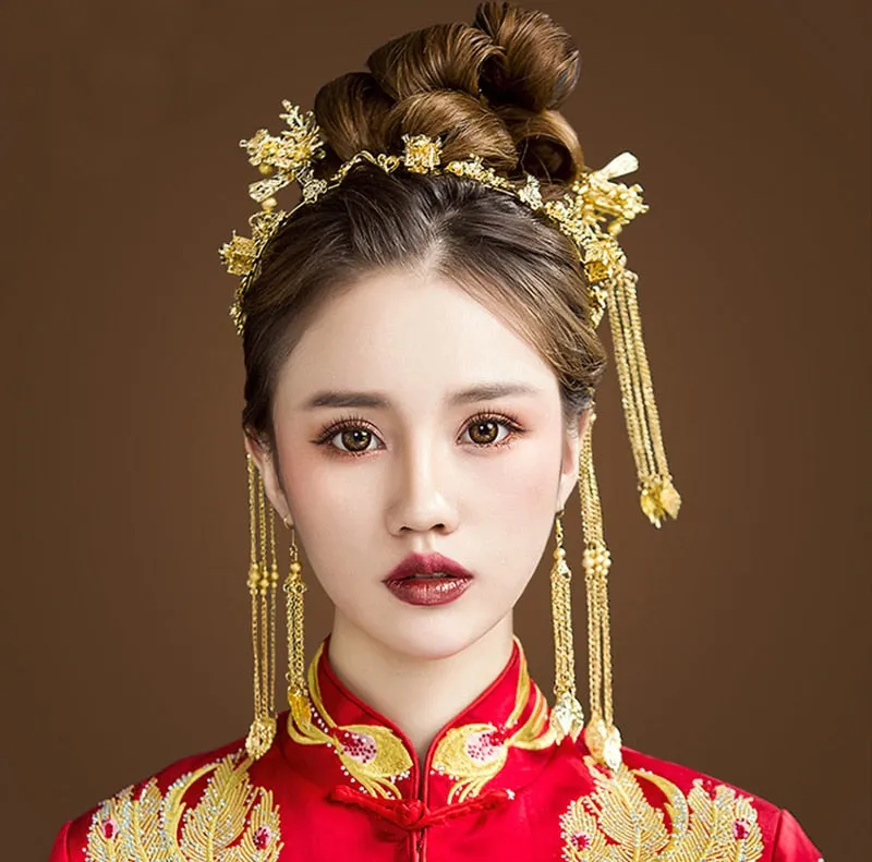 Traditional Chinese Hairpin Gold Hair Combs for Chinese Wedding