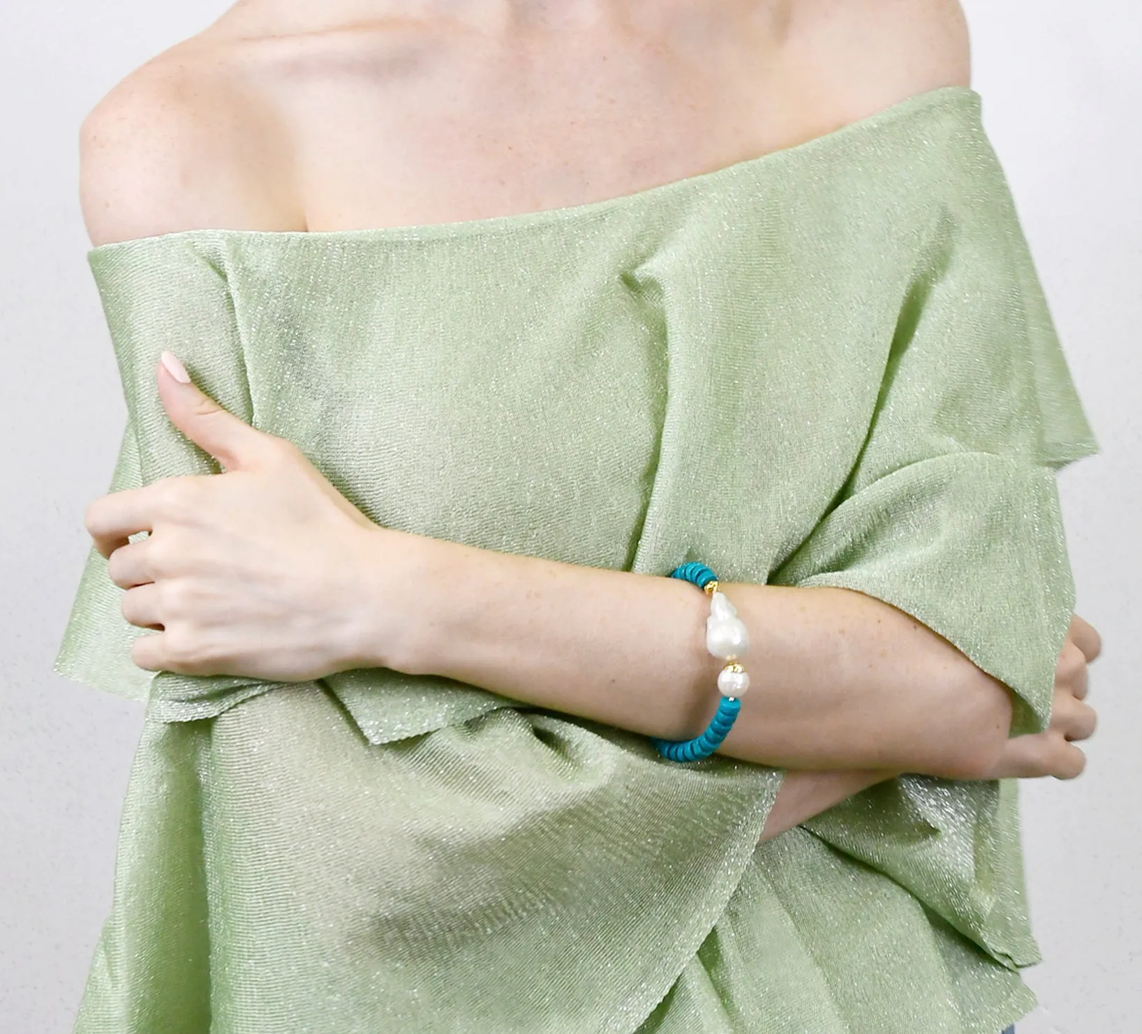 Turquoise & Baroque Pearl Bracelet AB011