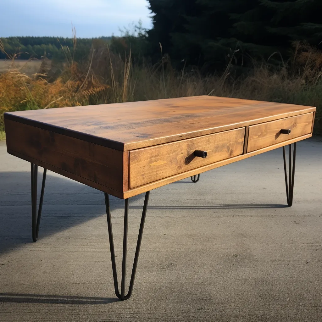 Unique rustic coffee table with Hairpin legs