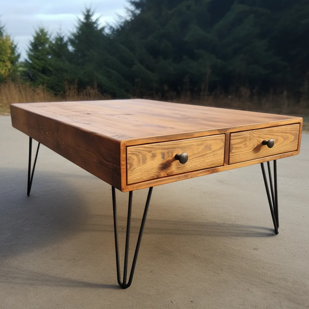 Unique rustic coffee table with Hairpin legs