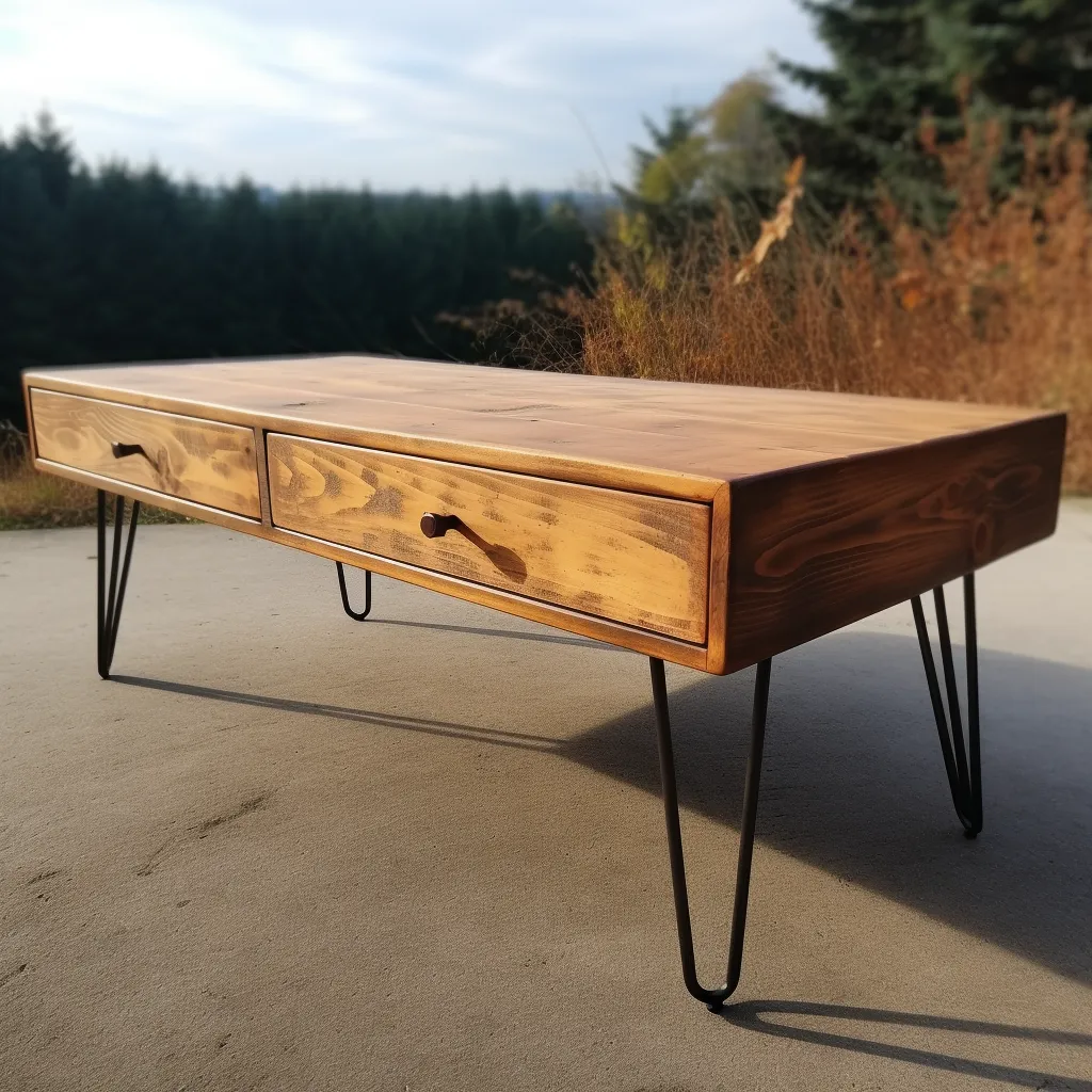 Unique rustic coffee table with Hairpin legs