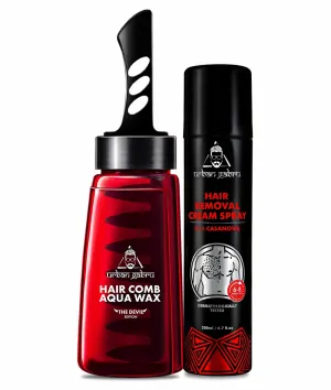 Urbangabru Hair Comb Aqua Wax - The Devil Edition - 260 ML & Hair Removal Cream Spray - Casanova - 200 ML - Men's Grooming Combo Kit