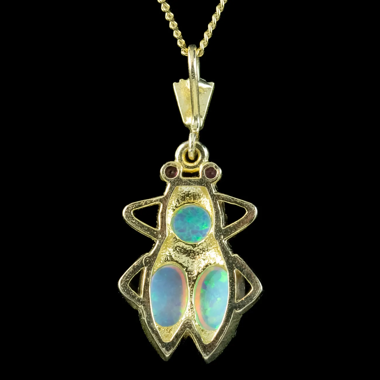 Victorian Style Opal Insect Pendant Necklace Ruby Eyes