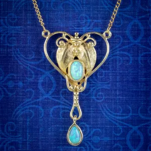 Victorian Style Opal Pendant Lavaliere Necklace 18ct Gold On Sterling Silver