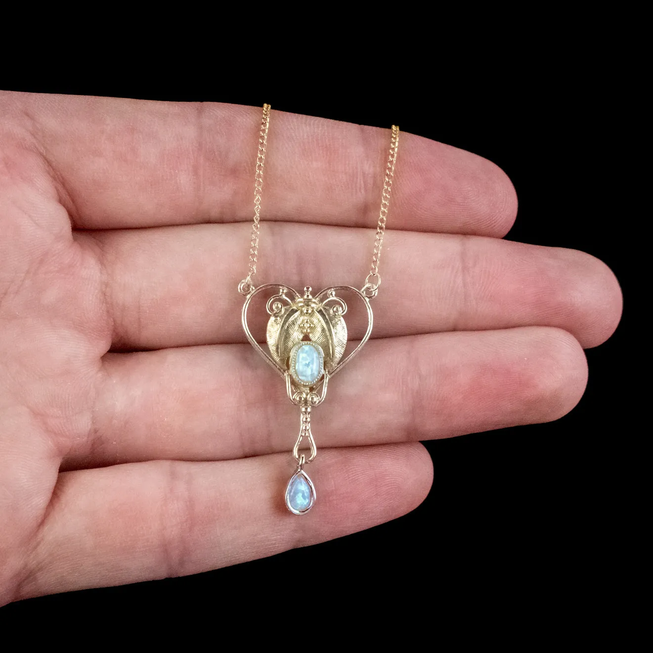 Victorian Style Opal Pendant Lavaliere Necklace 18ct Gold On Sterling Silver