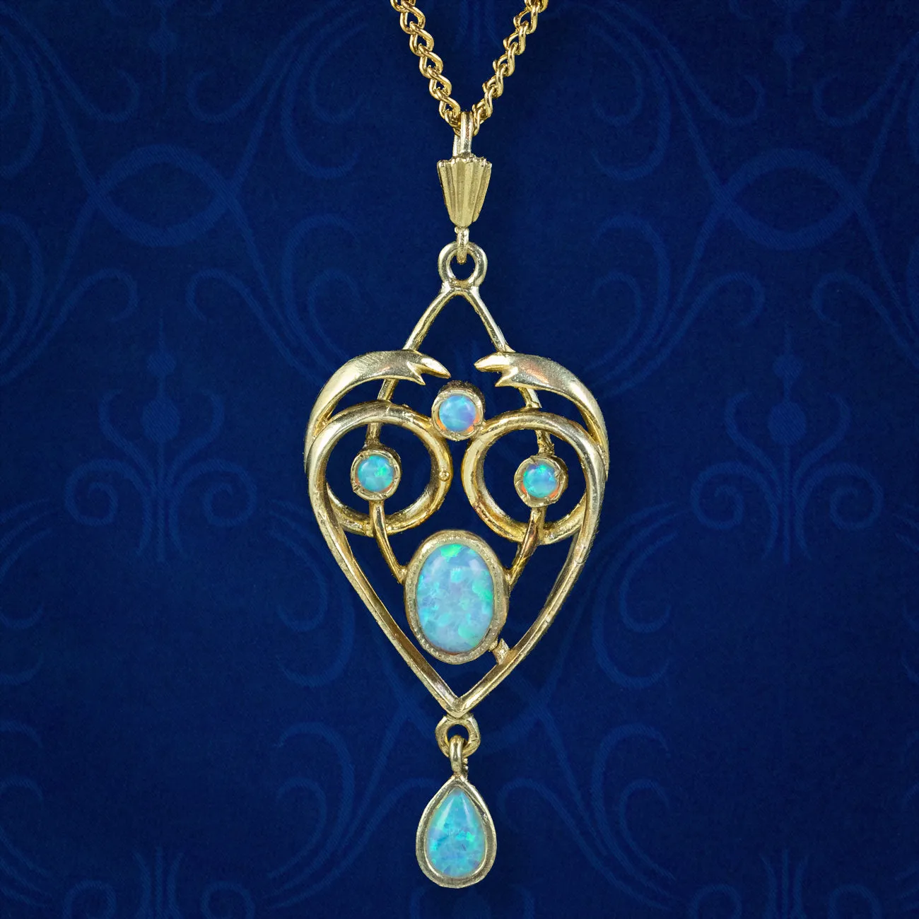 Victorian Style Opal Pendant Necklace 18ct Gold On Sterling Silver