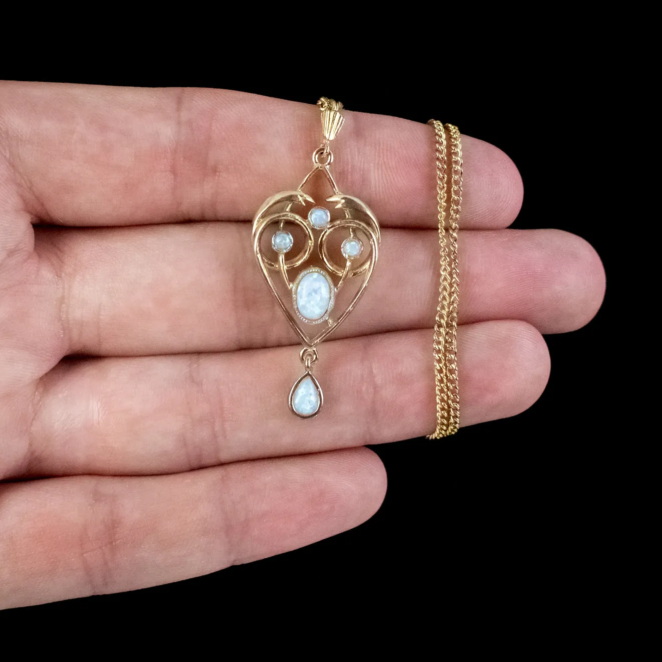 Victorian Style Opal Pendant Necklace 18ct Gold On Sterling Silver